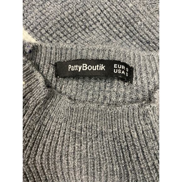 PattyBoutik Mock Neck Raglan Sweater In‎ Gray And Ivory Size S Business Preppy - Picture 2 of 8